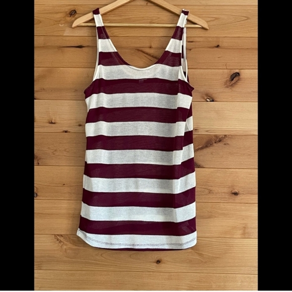 Volcom Hazy Tank Cream and Burgundy Stripe Woven Tank Top - Picture 1 of 4